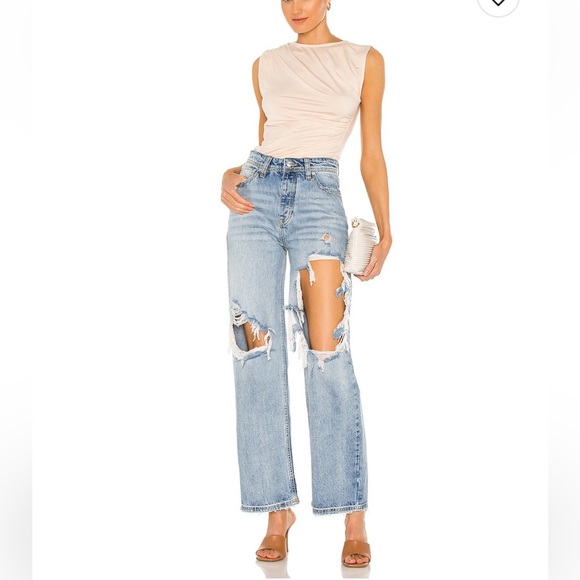 FREE PEOPLE STRAIGHT LEG DISTRESSED RIPPED JEANS - Picture 4 of 8